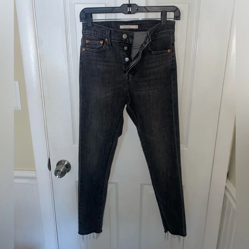 Levis Wedgie Skinny Jeans Womens 25 Button Fly 25x26 Dark Gray - Picture 7 of 7